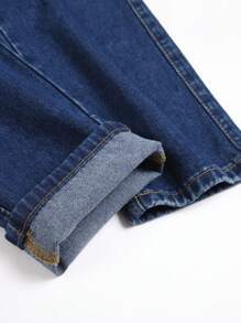 男士側翻蓋口袋工裝牛仔褲 - 深色水洗藍 - 查看 4