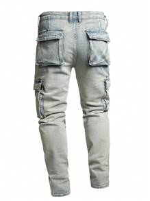 Men Flap Pocket Side Cargo Jeans - Light Wash - View 2