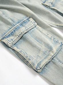 Men Flap Pocket Side Cargo Jeans - Light Wash - View 3