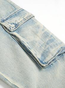 Men Flap Pocket Side Cargo Jeans - Light Wash - View 7