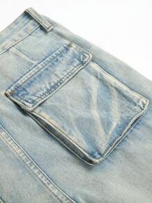 Men Flap Pocket Side Cargo Jeans - Light Wash - View 8