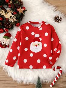 女嬰波卡圓點&聖誕圖案運動衫 - 紅色 - 查看 1