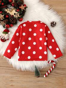 女嬰波卡圓點&聖誕圖案運動衫 - 紅色 - 查看 2