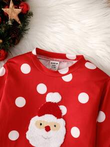 女嬰波卡圓點&聖誕圖案運動衫 - 紅色 - 查看 4