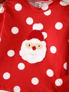 女嬰波卡圓點&聖誕圖案運動衫 - 紅色 - 查看 5