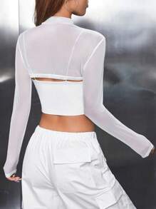 SHEIN PETITE 素色超短版網紗上衣不附吊帶上衣 - 白色 - 查看 2