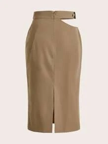 SHEINNeu Cut Out Waist Split Back Skirt - Khaki - View 2