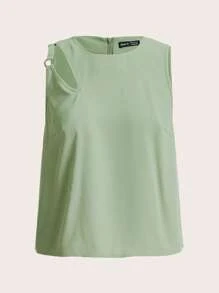 SHEINNeu Solid Zip Back Sleeveless Blouse - Mint Green - View 1