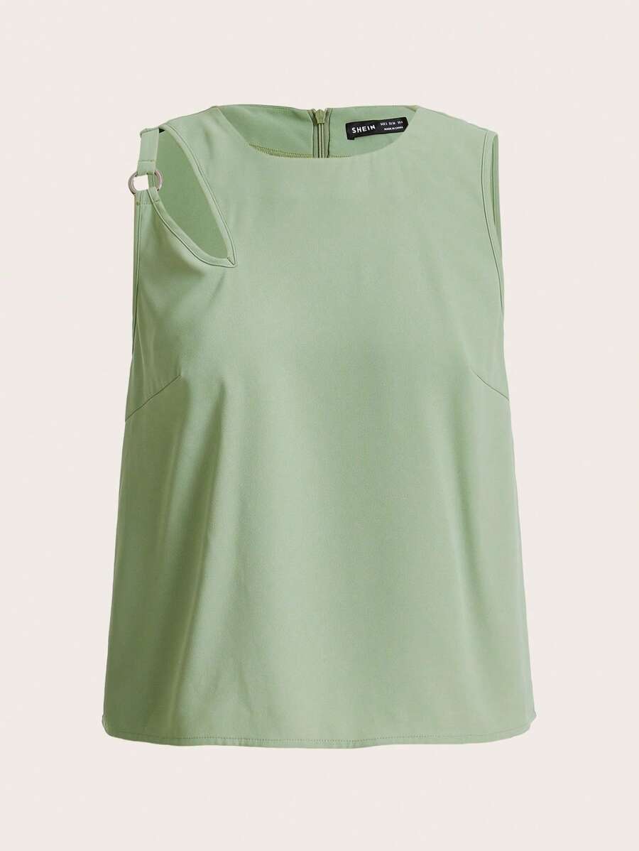 SHEINNeu Solid Zip Back Sleeveless Blouse - Mint Green - View 1