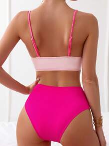 Swim Vcay 夏季海灘拼色包覆式比基尼套裝