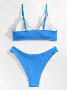 Swim Basics Summer Beach Solid Bikini Set - Blue - View 2
