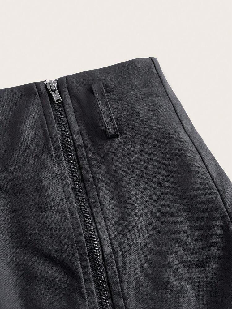 Asymmetrical Hem PU Leather Tank Top & Belted Skirt