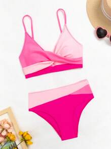 Swim Vcay 夏季海灘拼色包覆式比基尼套裝