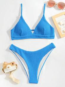 Swim Basics Summer Beach Solid Bikini Set - Blue - View 6