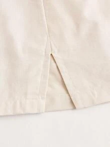 SHEINNeu 素色前紐扣不對稱領短款襯衫 - 米色 - 查看 4