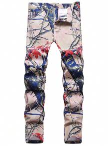 Men Graphic Print Jeans - Multicolor - View 1