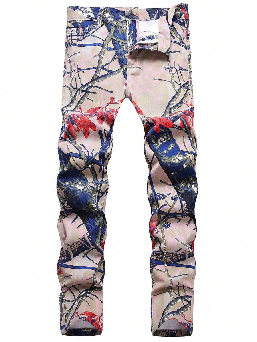 Men Graphic Print Jeans - Multicolor - View 1