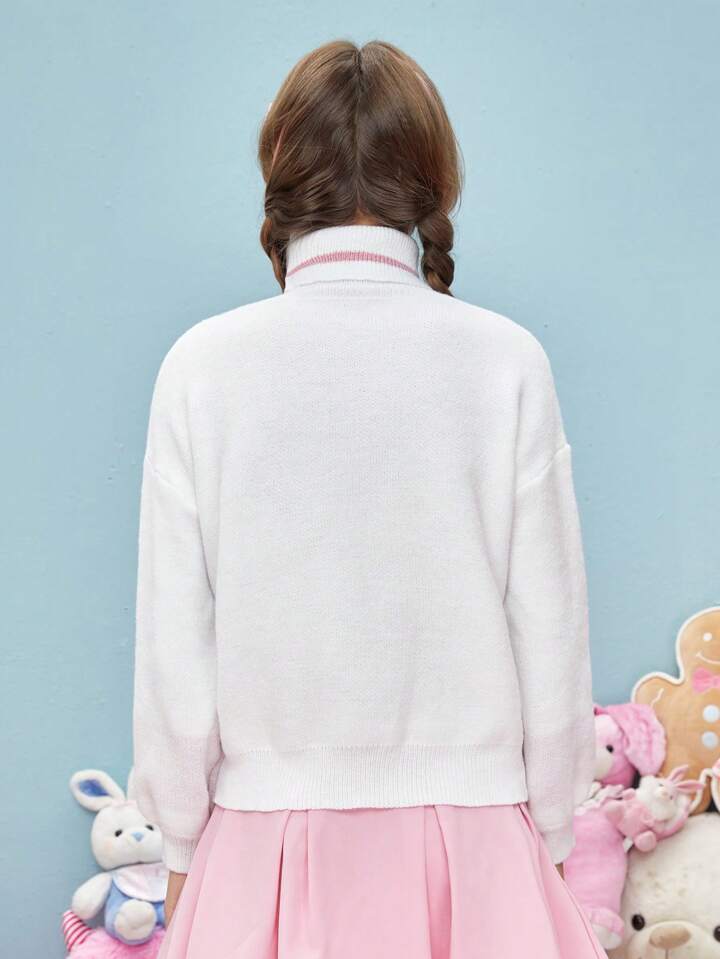 Kawaii Paw Pattern Turtleneck Drop Shoulder Sweater