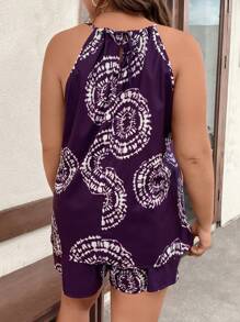 SHEIN LUNE 大碼圖案印花掛脖上衣和短褲 - 紫色 - 查看 2