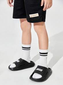 JNSQ Boys Letter Graphic Single Band Slippers For Indoor Outdoor - Black - View 2