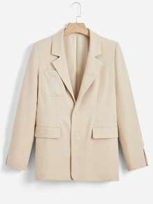 ROMWE J-Fashion Badge Embroidery Lapel Neck Flap Detail Blazer - Apricot - View 1