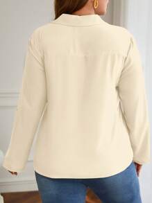 SHEIN Frenchy Hơn Tay áo cuộn Áo sơ mi - Màu be - Xem 2