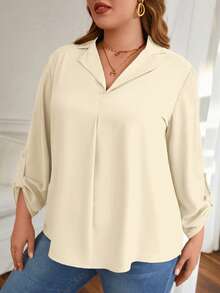 SHEIN Frenchy Hơn Tay áo cuộn Áo sơ mi - Màu be - Xem 3