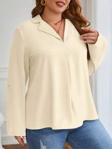 SHEIN Frenchy Hơn Tay áo cuộn Áo sơ mi - Màu be - Xem 5