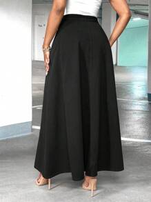 SHEIN SXY 高腰紐扣門襟喇叭下擺牛仔半身裙 - 黑色 - 查看 3