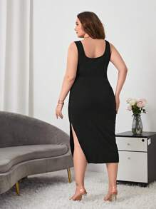 SHEIN Essnce Plus Split Thigh Tank Dress - Black - View 2