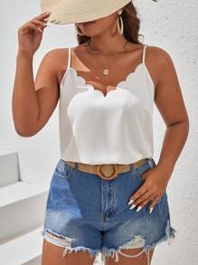 SHEIN Frenchy Plus Scallop Trim Cami Top - White - View 6