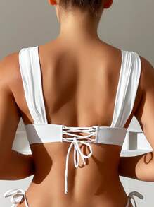 SHEIN Swim 素色鋼圈比基尼泳裝上衣 - 白色 - 查看 2