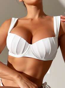 SHEIN Swim 素色鋼圈比基尼泳裝上衣 - 白色 - 查看 3