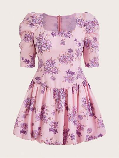 SHEIN Unity 印花泡泡袖連衣裙