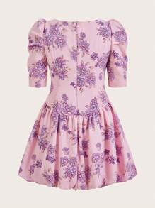 SHEIN Unity 印花泡泡袖連衣裙 - 粉色 - 查看 2