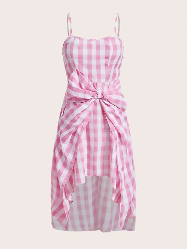 SHEIN Unity Abito con bretelle sottile a quadretti fiocco frontale