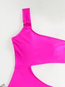 SHEIN Swim Cut Out One Shoulder One Piece Swimsuit, For Summer Beach Vacation - Hot Pink - View 3