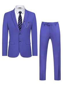Men Single Breasted Blazer & Suit Trousers Set - Lilac Purple - View 1