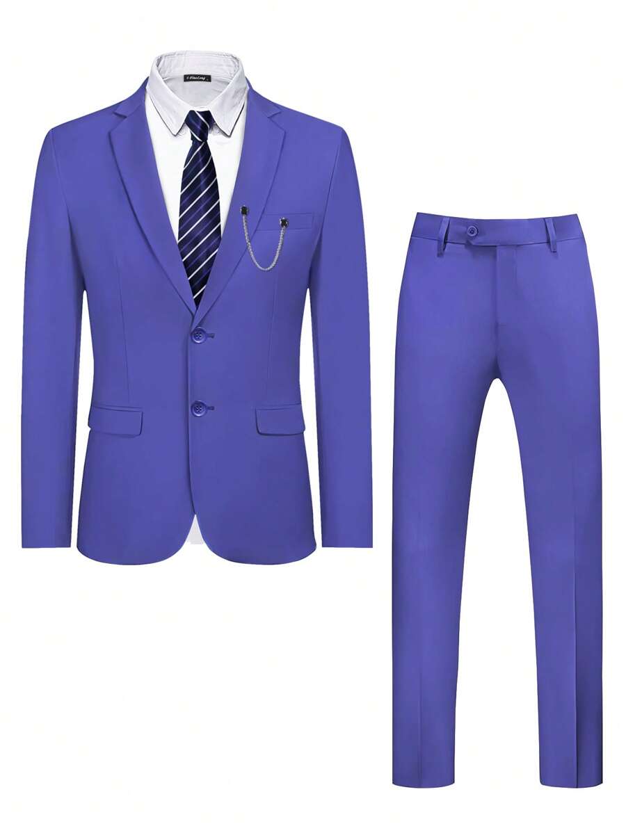 Men Single Breasted Blazer & Suit Trousers Set - Lilac Purple - View 1