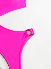 SHEIN Swim Cut Out One Shoulder One Piece Swimsuit, For Summer Beach Vacation - Hot Pink - View 4