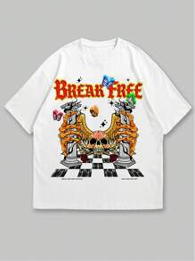 ROMWE MEN Street Life Guys Skull & Letter Graphic Tee - White - View 1