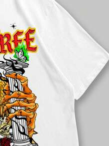 ROMWE MEN Street Life Guys Skull & Letter Graphic Tee - White - View 4