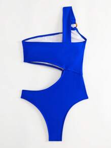 鏤空環鏈單肩連體泳衣