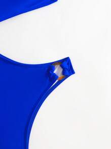 鏤空環鏈單肩連體泳衣