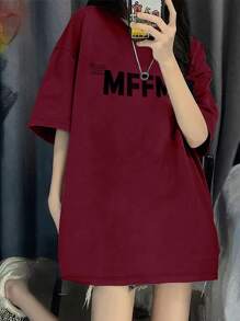 Áo thun nữ Lá thư Giải trí - Màu Đỏ Sâu - Xem 1