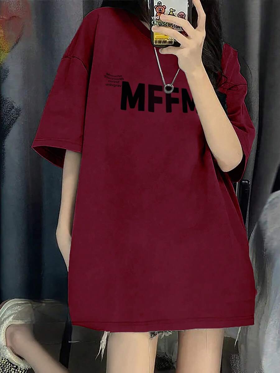 Áo thun nữ Lá thư Giải trí - Màu Đỏ Sâu - Xem 1