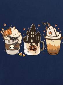 SHEIN LUNE 卡通圖案T恤 - 藏蓝色 - 查看 3