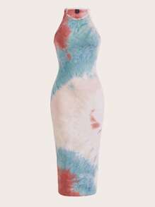 SHEIN EZwear 紮染繞頸連衣裙 - 彩色 - 查看 1