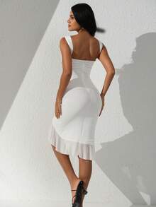 Ruffles Double Layers Mesh Sexy Bodycon Dresses Party Valentine Day Dress Spring Summer Sexy Dresses Club - White - View 2