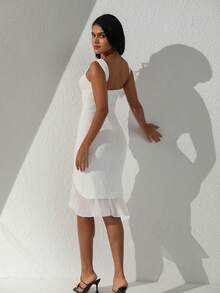 Ruffles Double Layers Mesh Sexy Bodycon Dresses Party Valentine Day Dress Spring Summer Sexy Dresses Club - White - View 5